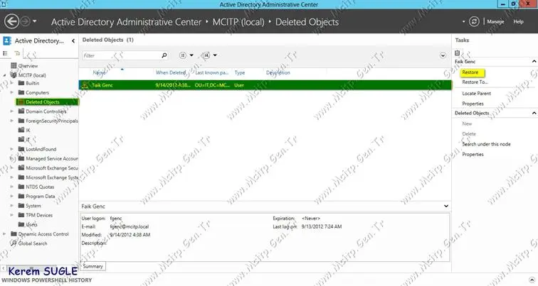 Microsoft Server  2012 Recyle Bin ( AD’den silinen Objeyi Geri Getirme)